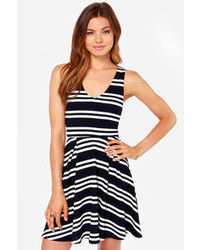 Everly All For Nautical Ivory And Navy Blue Striped Dress