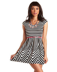 Charlotte Russe Belted Abstract Striped Skater Dress