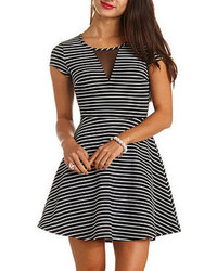 Charlotte Russe Mesh Cut Out Striped Skater Dress