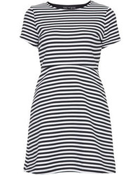 Topshop Petite Bonded Jersey Skater Dress With Sailor Stripes All Over Features Cut Out To The Back 98% Polyester 2% Elastane Machine Washable