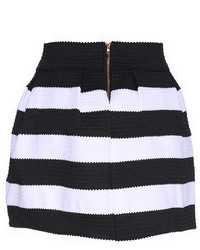 Romwe Black White Striped Elastic Pleated Skirt