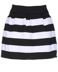 Romwe Black White Striped Elastic Pleated Skirt