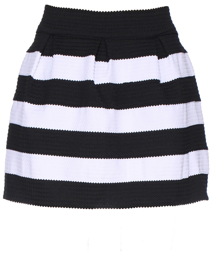Romwe Black White Striped Elastic Pleated Skirt, $19 | Romwe