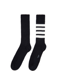 Thom Browne Navy Chunky Rib 4 Bar Mid Calf Socks