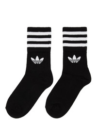 adidas Originals Three Pack Black And White Striped Mid Cut Socks