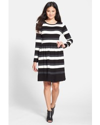 Vince Camuto Stripe Long Sleeve Fit Flare Sweater Dress