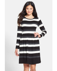 Vince Camuto Stripe Long Sleeve Fit Flare Sweater Dress