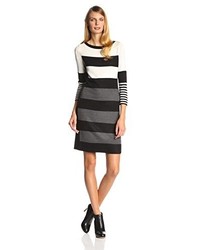 Sandra Darren Three Quarter Sleeve Stripe Sweater Dress