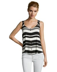 Wyatt Black And White Jersey Knit Striped Button Front Tank Top