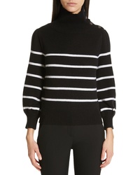 Co Button Shoulder Stripe Wool Cashmere Sweater