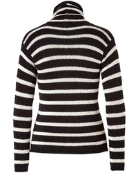 Ralph Lauren Collection Cotton Cashmere Blend Striped Turtleneck In Blackcream