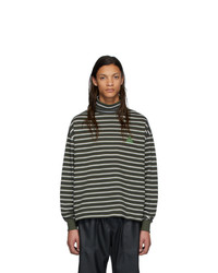 GR-Uniforma Green And White Striped Roll Turtleneck