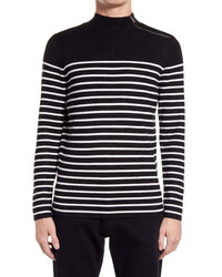 KARL LAGERFELD PARIS Stripe Zip Mock Neck Sweater