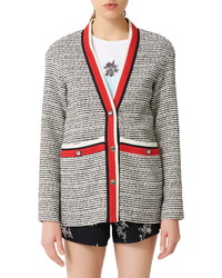 Black and White Horizontal Striped Tweed Jacket