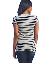 Wet Seal Double Striped V Neck Tee