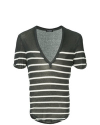 Balmain Striped V Neck T Shirt
