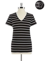 Lord & Taylor Striped V Neck Tee