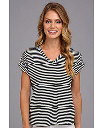 Vince Camuto Two By Ss V Neck Parallel Stripe Tee