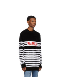 Balmain Black And White Velvet Logo Sweater