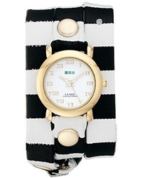 La Mer Collections Lmstw4002 Gold Tone Watch With Striped Leather Band