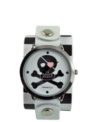 Nemesis Silver Love Skull Black And White Watch