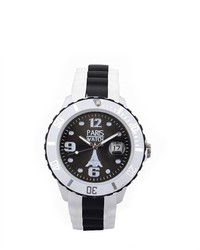 ParisWatch.com Woman Silicone Quartz Calendar Date White And Multicolor Black Dial Watch Fashion Designed In France