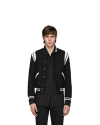 Black and White Horizontal Striped Wool Bomber Jacket