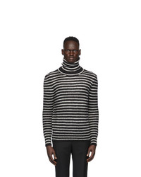 Black and White Horizontal Striped Wool Turtleneck