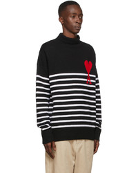 AMI Alexandre Mattiussi Black Striped Ami De Cur Turtleneck