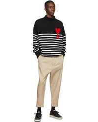 AMI Alexandre Mattiussi Black Striped Ami De Cur Turtleneck