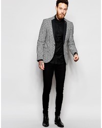 Noose Monkey Noose Monkey Houndstooth Blazer With Contrast Lapel In Super Skinny Fit