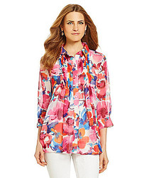 Fever Floral Print Pleated Shirttail Blouse