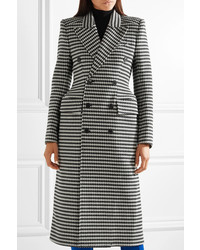Balenciaga Double Breasted Houndstooth Wool Blend Coat
