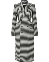 Balenciaga Double Breasted Houndstooth Wool Blend Coat