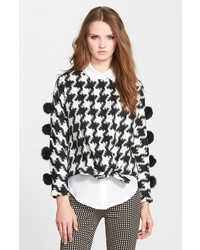 Sister Jane Cheer Check Houndstooth Pullover With Faux Fur Pompoms