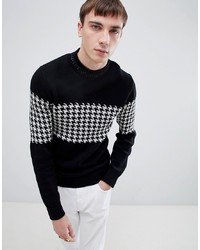 Selected Homme High Neck Knitted Jumper With Houndstooth Stripe Pattern