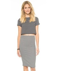 Black and White Houndstooth Cropped Sweater