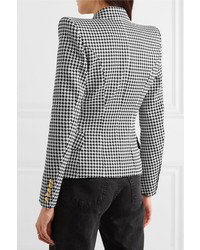 Balmain Double Breasted Houndstooth Cotton Blend Jacquard Blazer