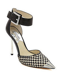 Black and White Houndstooth Leather Pumps
