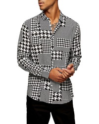 Topman Slim Fit Houndstooth Patchwork Button Up Shirt