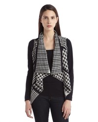 YAL New York Black And White Houndstooth Knit Drape Front Cardigan
