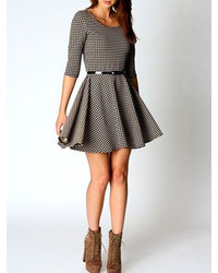 Choies Prom Skater Dress On Houndstooth