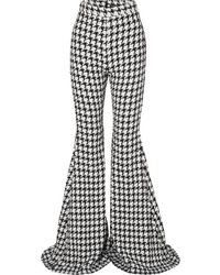 Black and White Houndstooth Wool Wide Leg Pants
