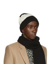 Saint Laurent Black And Off White Big Twisted Knit Beanie