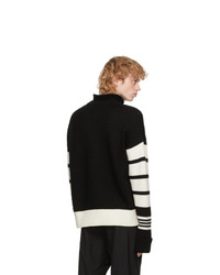 Neil Barrett Black And Off White Loose Mock Neck Guernsey Sweater