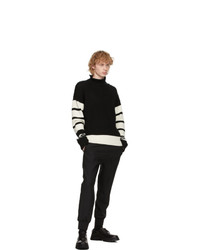 Neil Barrett Black And Off White Loose Mock Neck Guernsey Sweater