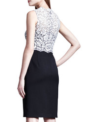 Valentino Sleeveless Tubino Lace Top Dress Whiteblack
