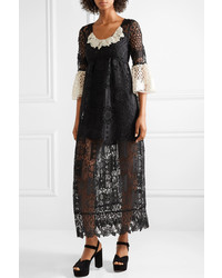 Anna Sui Floral Diamond And Medallion Crocheted Lace Midi Dress