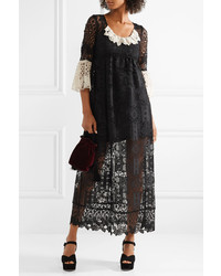 Anna Sui Floral Diamond And Medallion Crocheted Lace Midi Dress