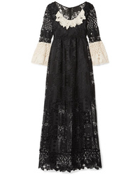 Anna Sui Floral Diamond And Medallion Crocheted Lace Midi Dress